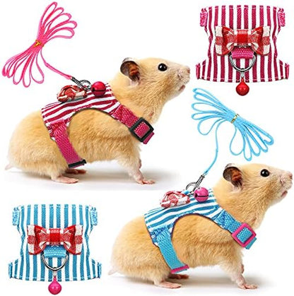 Blue and pink hamster harness with bowknot detail