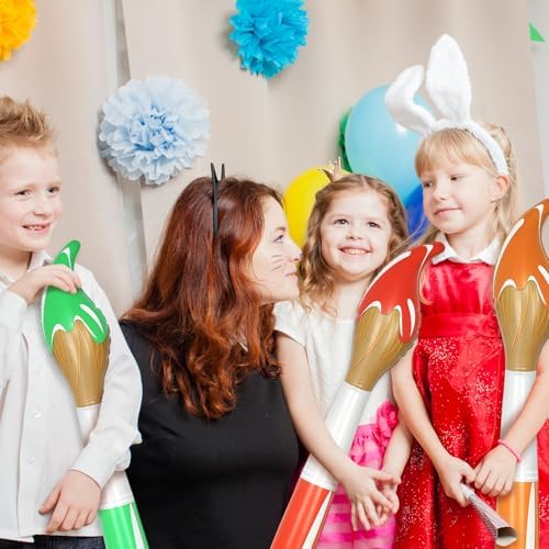 Children holding the large lightweight colorful Jeqqinuz paint brush props at a birthday celebration.