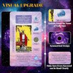 Tarot card face displaying upright and reversed keywords