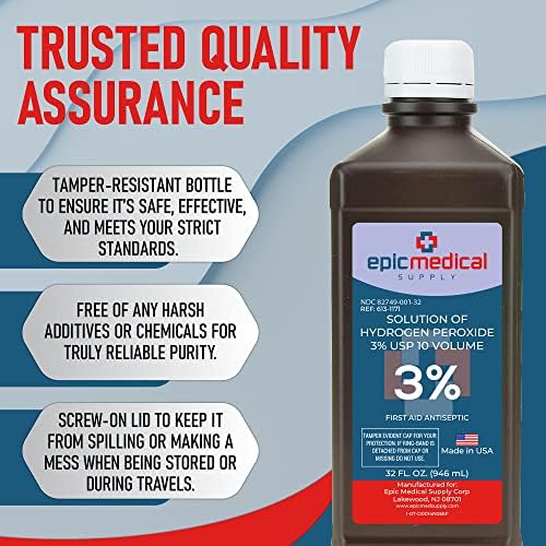 Close up of the back label detailing warnings and ingredients for Epic Medical Supply first aid antiseptic.