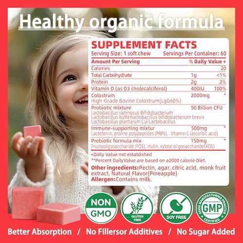 Side label view of Allcoovita bovine colostrum supplement detailing nutritional facts and gluten free certification.