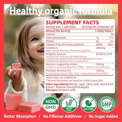 Side label view of Allcoovita bovine colostrum supplement detailing nutritional facts and gluten free certification.