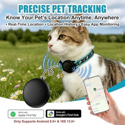 Waterproof smart pet location tag showing its ultra-slim and lightweight profile for cats.