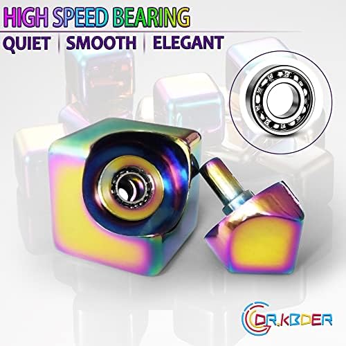 Dr.Kbder aluminum alloy infinity block being spun between fingers to demonstrate its smooth gyroscope rotation.