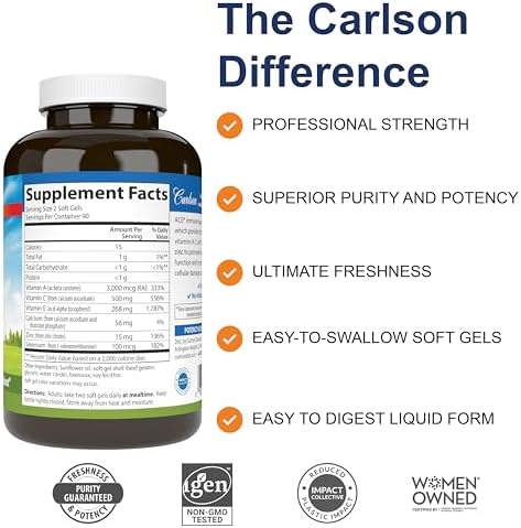 Carlson Laboratories cellular health supplement packaging highlighting vitamins A C E and selenium.