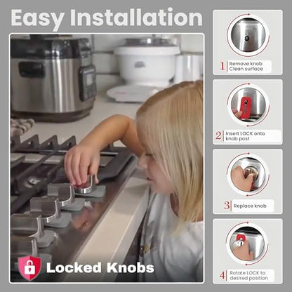 Vadiff silicone stove knob safety covers installed on kitchen stove