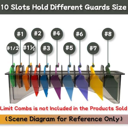 HuGuWdy clipper holder with color coded guide combs arranged inside the slots.