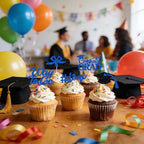 Set of 40 decorative cupcake toppers for graduation celebration