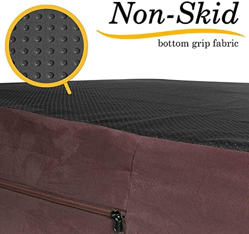 Jumbo size brown pet mattress cover laid out to show the thick pillow compartment fit.