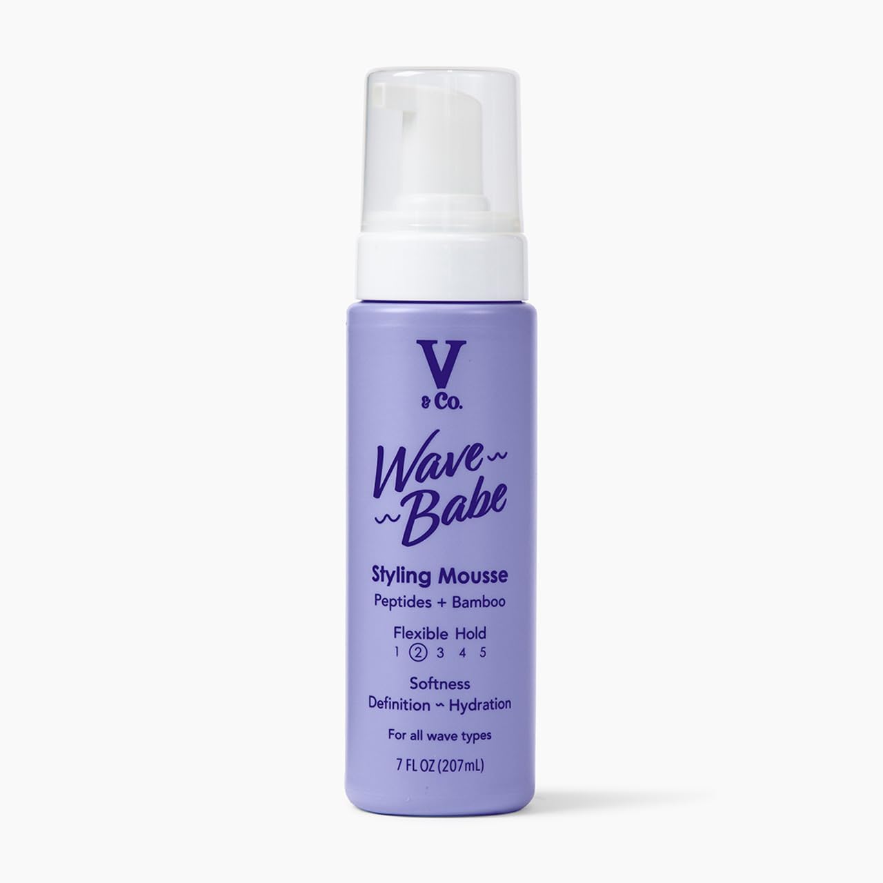 V&Co. Beauty Wave Babe Styling Mousse bottle front view for wavy hair