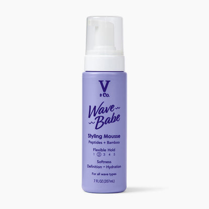V&Co. Beauty Wave Babe Styling Mousse bottle front view for wavy hair
