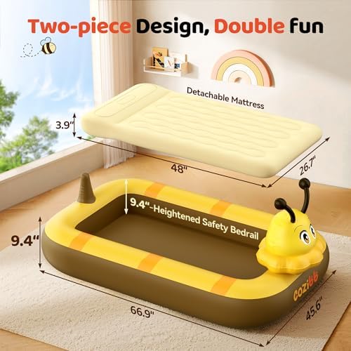 CoziBB portable toddler bed with the inner flocked mattress removed to display the separate components.
