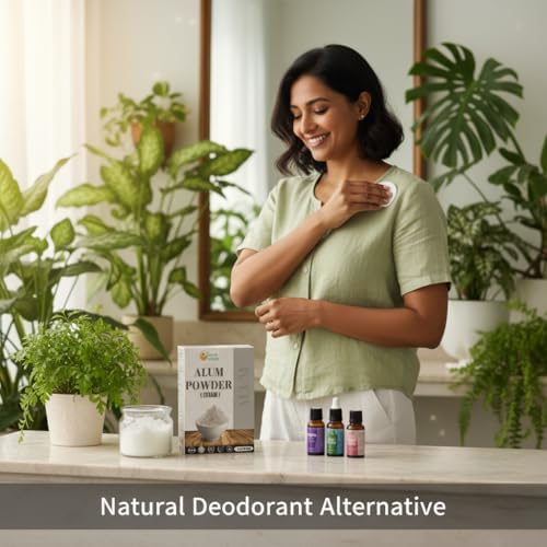 Herbs Botanica natural mineral alum powder aftershave and deodorant product application.