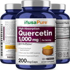 NusaPure Quercetin bottle side profile showing quality seals