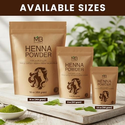 Resealable pouch packaging of MB Herbals pure lawsonia inermis leaf hair conditioner powder