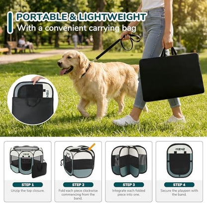 Dog Cat Playpen, Portable Small Animal Playpen Crate Indoor for Dogs Cats Rabbits, Foldable Guinea Pigs Bunny Cage Enclosure for Outdoor, Pop Up Dogs Cats Tent Kennel with Carrying Case, Grey - Image 5