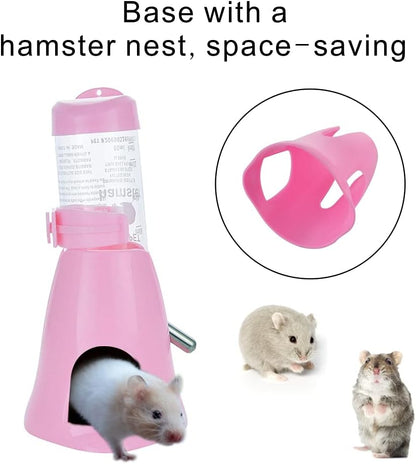 Guardians Hamster Water Bottle, Little Pet Automatic Drinking Bottle with Food Container Base Hut Hanging Water Feeding Bottles Auto Dispenser for Small Animals(80ml,Pink) - Image 3