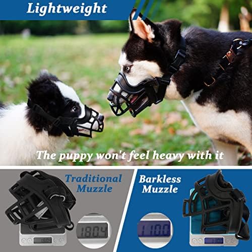 Barkless anti biting chewing dog muzzle showcasing breathable front openings for drinking