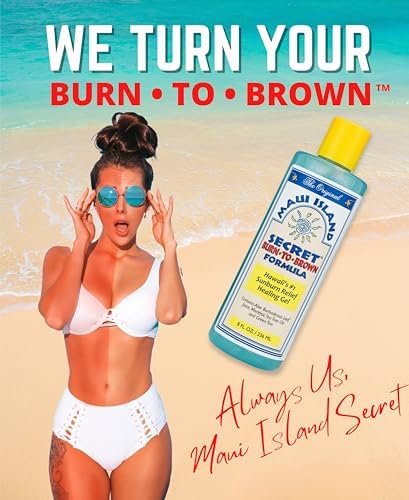 Back label of Maui Island Secret Burn to Brown Formula showing usage instructions.