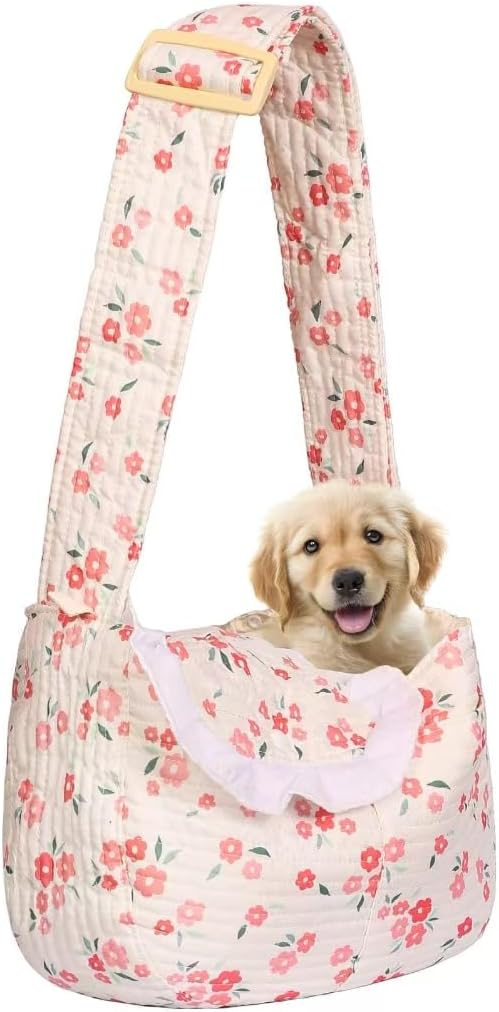 Floral Dog Carrier Bag for Cats & Small Dogs,Carry 10-20LBS Pet Purse, Hands-Free Cat Sling with Adjust Strap, Crossbody Puppy Sling Bag with Safety Buckle, Gifts for Pets Mom (Blue Daisy, Medium) - Image 10