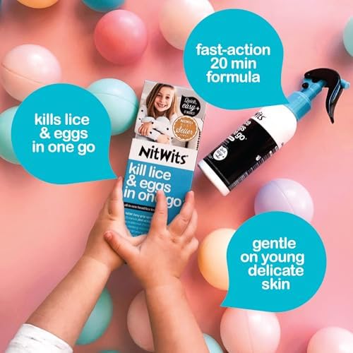 Back label of NitWits All In One spray showing usage instructions and ingredients list.