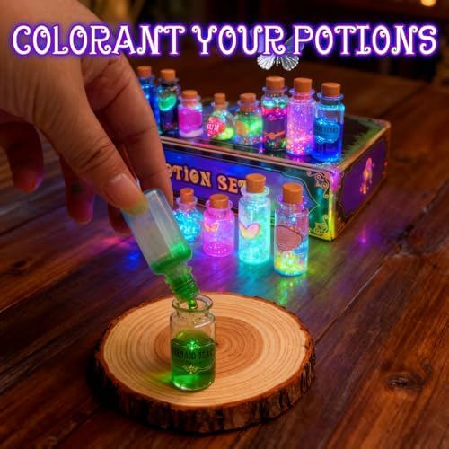 Close up of 22 potion bottles in Tidaljam craft kit