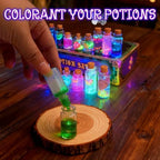 Close up of 22 potion bottles in Tidaljam craft kit