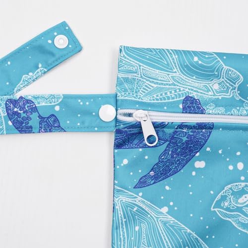 2 Pcs Wet Bags Waterproof Reusable Zippered Pocket Cloth Diaper Wet Dry Bags for Travel Beach Pool Swim, Baby Diapers,Gym Yoga Wet Clothes,Swimsuit,water wipes(Blue turtle) - Image 7