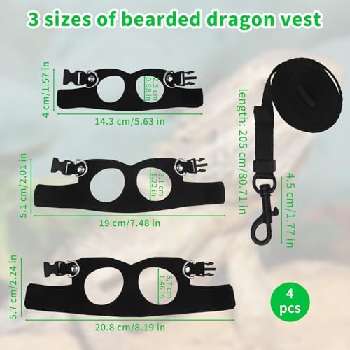 Asofelk lizard walking harness three piece pack for pet growth stages