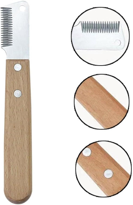 Pssopp professional dog grooming rake with premium wooden handle.
