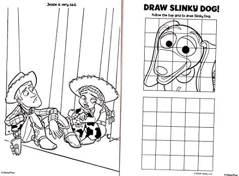 Back cover of USA imported Disney Toy Story coloring book displaying the cutout stand up characters feature