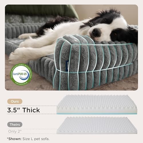 Bedsure ComfyFleece(TM) Orthopedic Dog Beds Large Sized Dog, Waterproof Memory Foam Pet Couch Sofa with Sides, Non-Slip Bottom and Egg-Crate Foam Large Pet Bed with Washable Corduroy Cover, Grey - Image 4