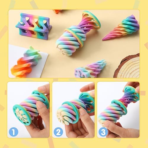 Hand holding 3D printed cylinder spiral sensory toy