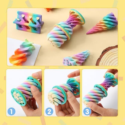 Hand holding 3D printed cylinder spiral sensory toy