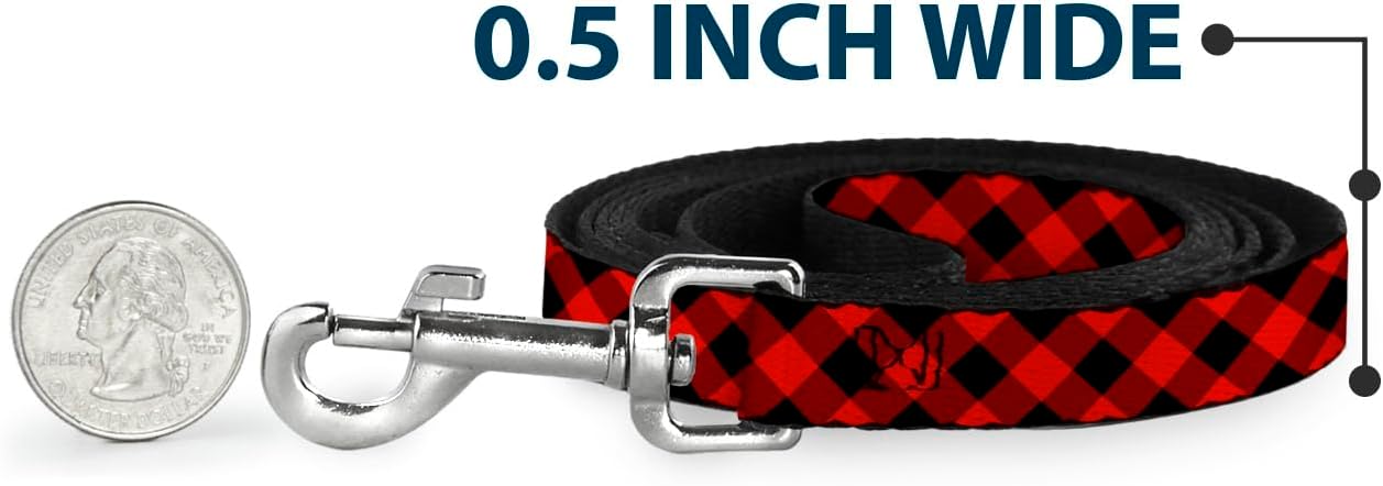 Full 6 foot length diagonal buffalo plaid leash for dogs