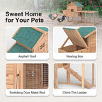 Outdoor Chicken Coop for 2-4 Chickens Wooden Hen House Poultry Pet Hutch Run Cage w/Waterproof Asphalt Roof, Ramp, Nesting Box, Wire Fence (80") - Image 3