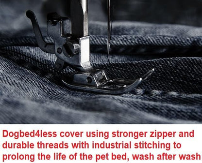 Dogbed4less premium black cotton canvas dog bed cover demonstrating the industrial stitching and structural strength.