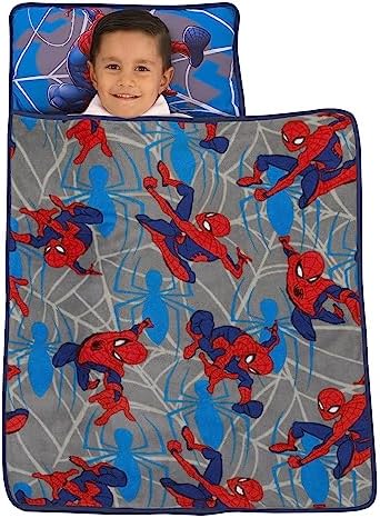 Authentic NoJo superhero children mat showing the soft attached blanket open