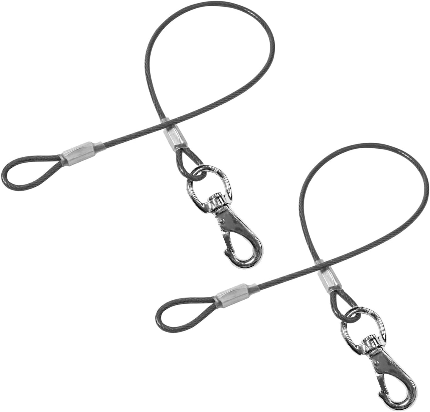 Mi Metty chew proof dog leash extender pack front view featuring two black metal cable leads.