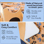 Guinea Pig Wooden Hideout with Built-in Feeder, Screw-Assembled Natural Wood Castle with Absorbent Fleece Mat, Ramp & Accessories, Cozy Safe Hideaway for Small Pets to Rest, Play & Explore - Image 6
