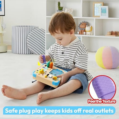 Lalalark Montessori Toy featuring glowing LED lights and realistic cable plug-ins for toddlers.