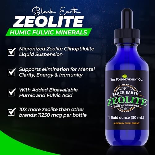 Black Earth Zeolite one fluid ounce blue glass bottle with dropper for gut health
