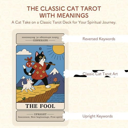 BWTY feline themed learning tarot cards with shimmering gold gilded edges