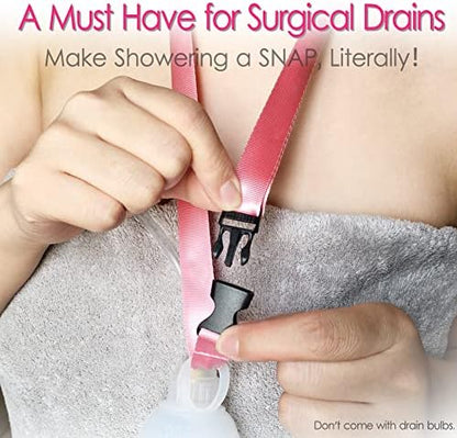 Close-up of the quick-drying nylon material and secure attachment clip on the surgical drain holder.