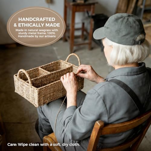 Side profile of rattan diaper caddy showing sturdy metal frame