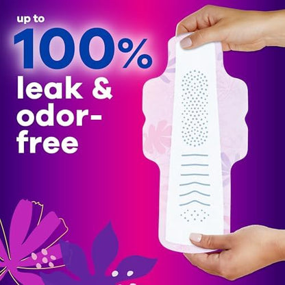 Extra heavy overnight absorbency pads with 50 percent larger back for leak protection.