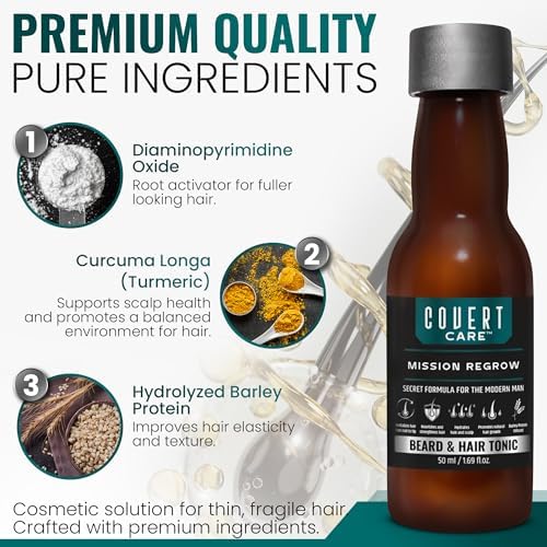 Arata Covert Care Mission Regrow Beard And Hair Thickening Serum label and cap details