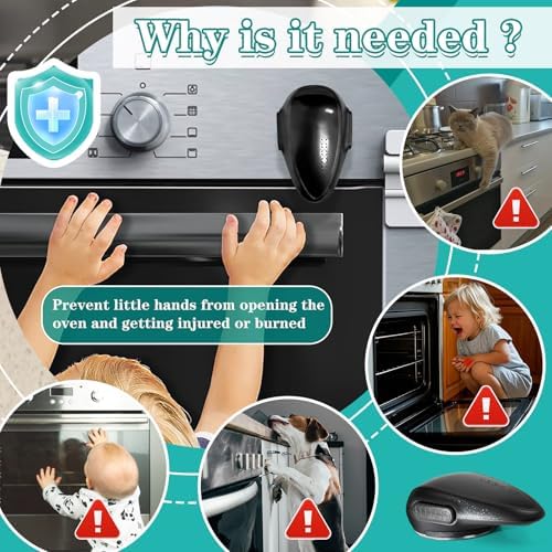 Black oven door safety lock installed on kitchen appliance