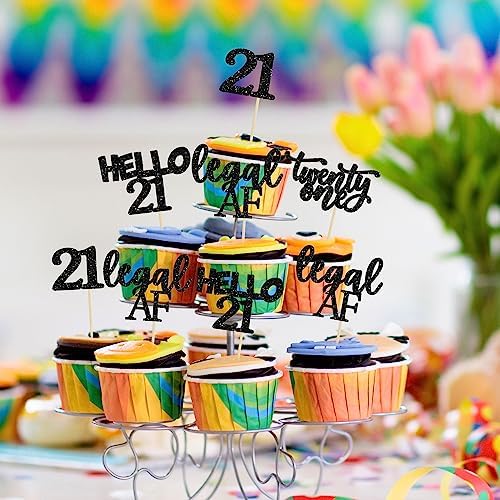 Assorted pack of twenty-four black glitter cupcake decorations for young adult theme parties