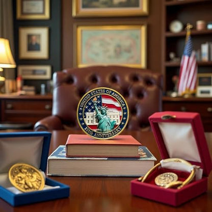 Authentic USA imported commemorative coin packaging contents including the single metallic token and clear shell.